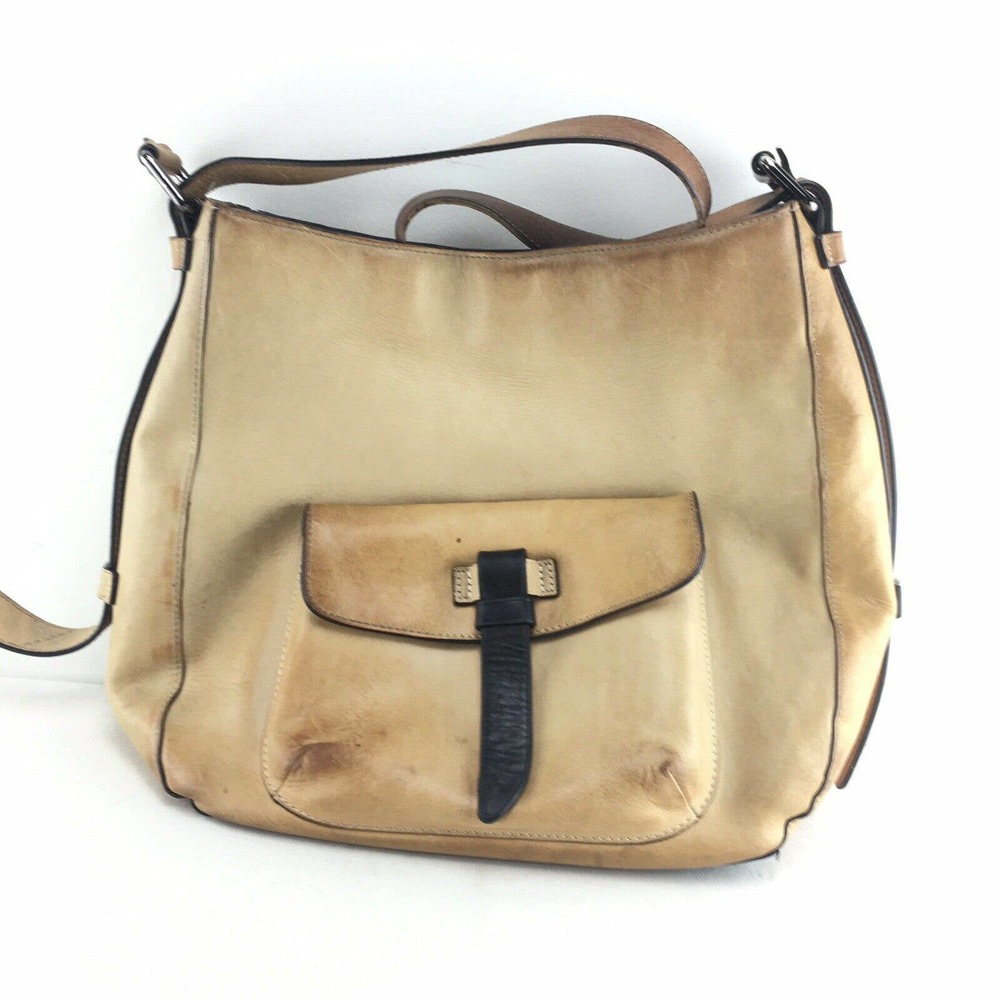 Tumi Womens Leather Shoulder/Messenger Handbag Bag Beige